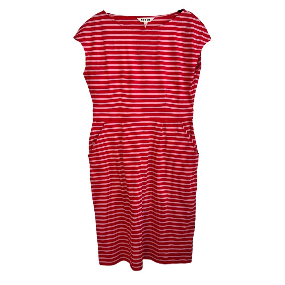 New Boden Florrie Jersey Dress Red Pink Striped Sz 10 L
